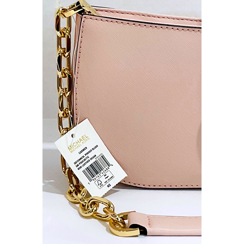 Michael Kors Carmen pouchette powder blush pink small vegan shoulder bag purse - Picture 3 of 15